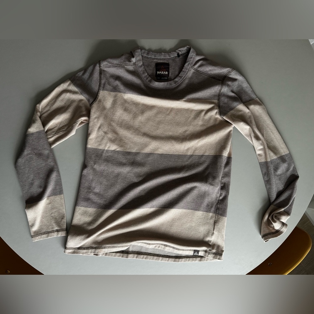 prAna LS Knit | M | Organic Cotton Blend | Tonal-Block/Stripes in Brown & Tan